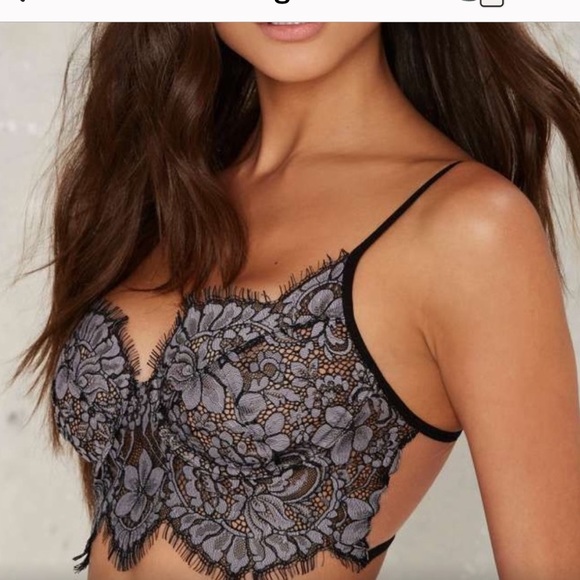 For love and lemons 🍋 bra top skivvies gray lace  black nude - Picture 15 of 16